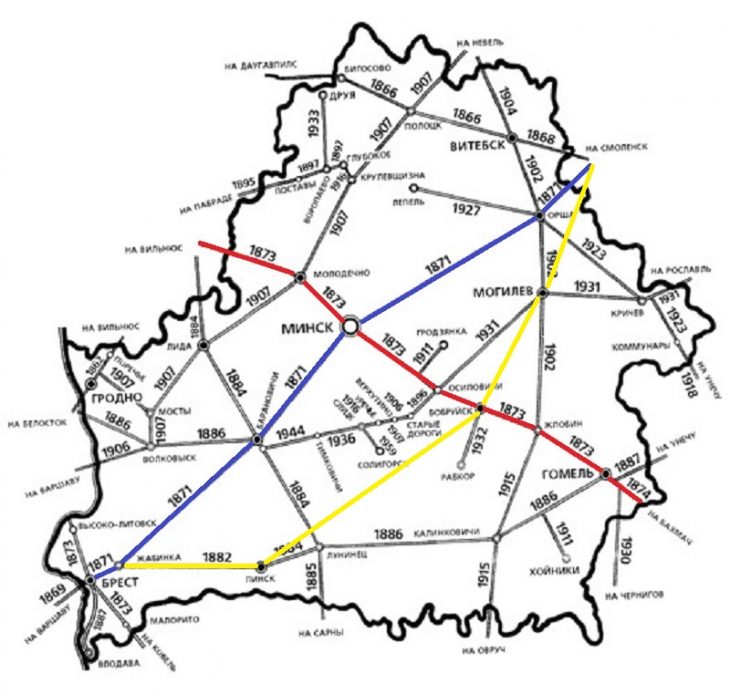 Карта железных дорог Беларуси (сайт Минской школы киноискусства)